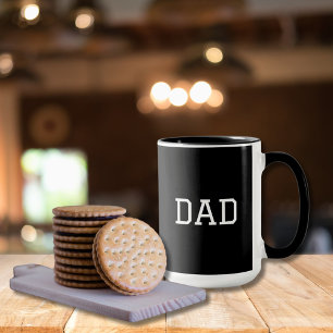 Minimalist "DAD" White Typography Plain Black Mug