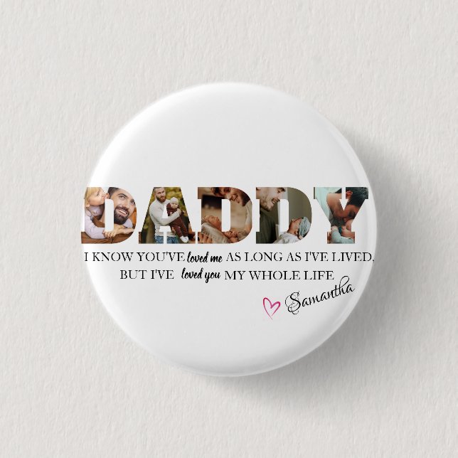Minimalist DADDY Photo Collage Happy Father's Day Button (Front)