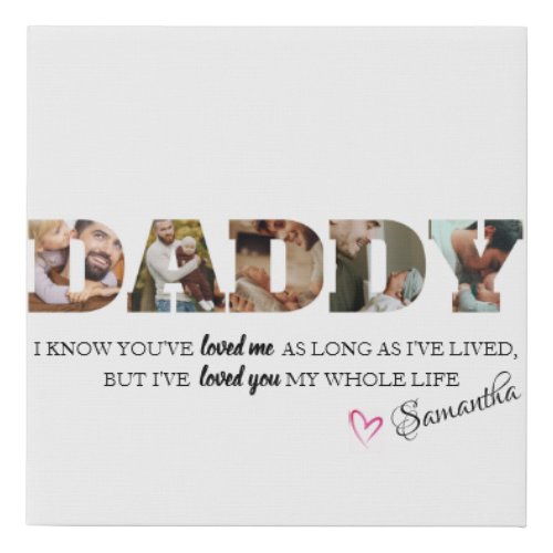 Minimalist DADDY Photo Collage Happy Fathers Day  Faux Canvas Print