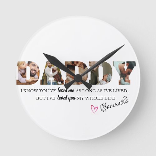 Minimalist DADDY Photo Collage Happy Fathers Day Round Clock