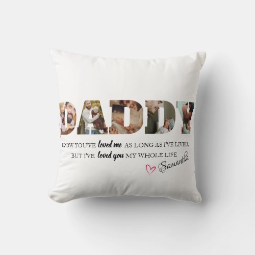 Minimalist DADDY Photo Collage Happy Fathers Day Throw Pillow