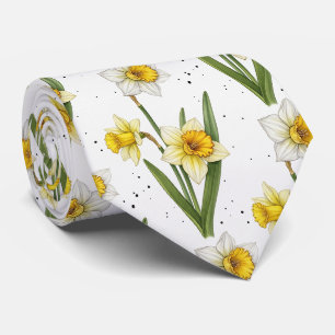 Minimalist Daffodil Flowers in Yellow & Sage Green Neck Tie