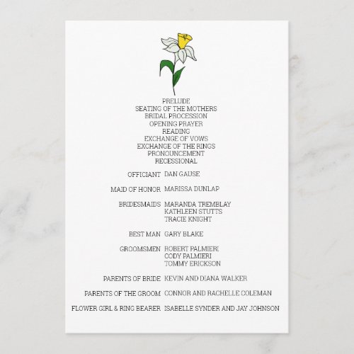 Minimalist Daffodil Wedding Program