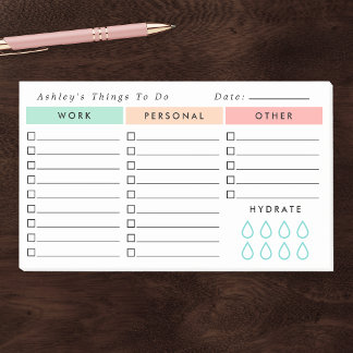 Minimalist Daily Organizer - To Do List - Hydrate Post-it Notes