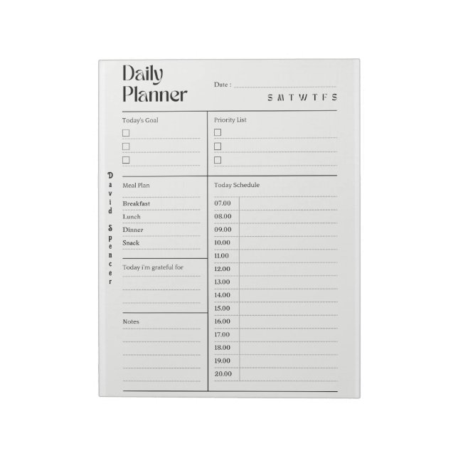 Minimalist Daily Planner  Notepad (Rotated)