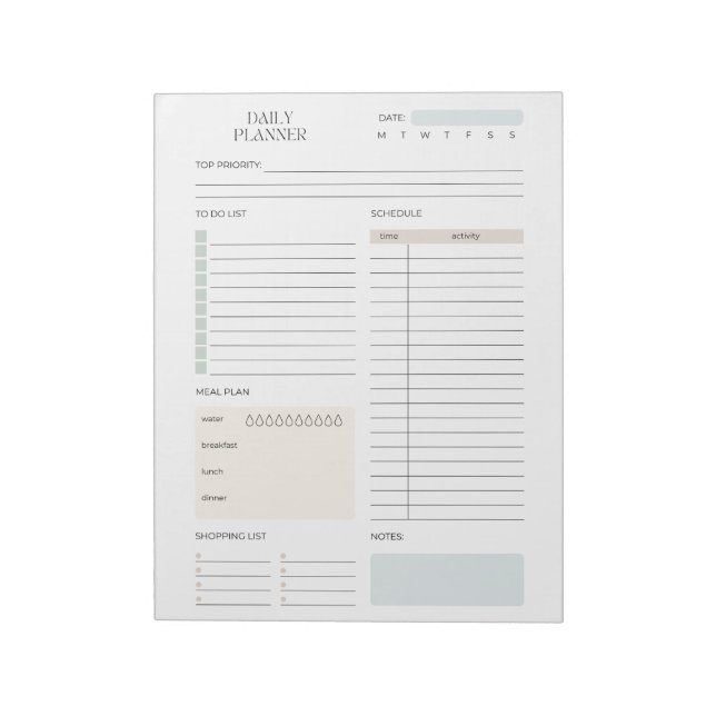 Minimalist Daily Planner Notepad (Rotated)