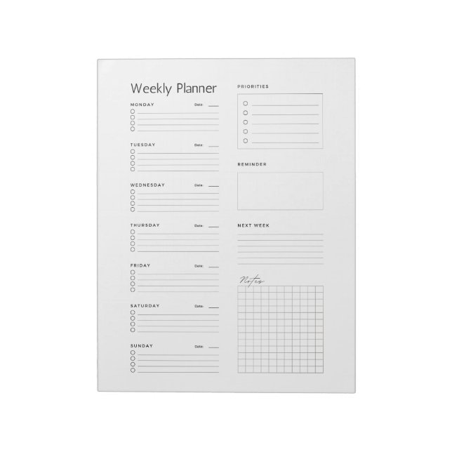 Minimalist Daily Planner Notepad (Rotated)