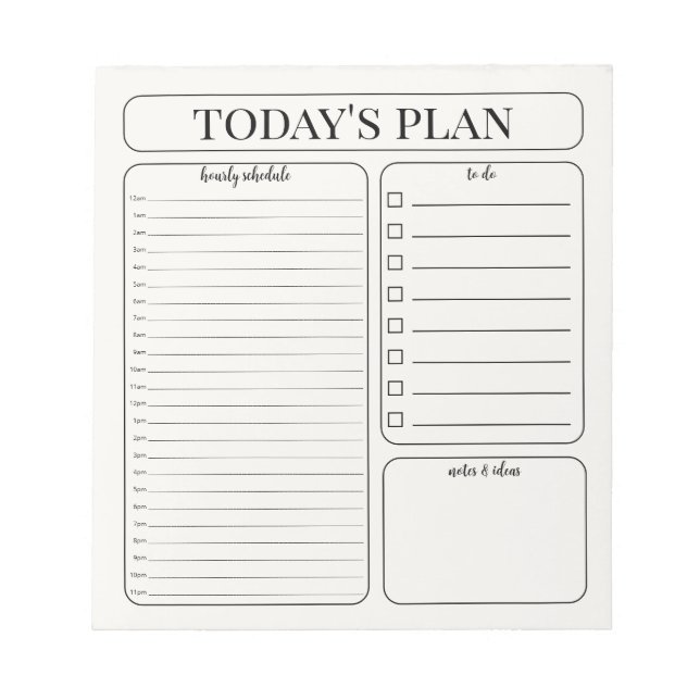 Minimalist Daily Planner Notepad | Hourly To Do (Front)