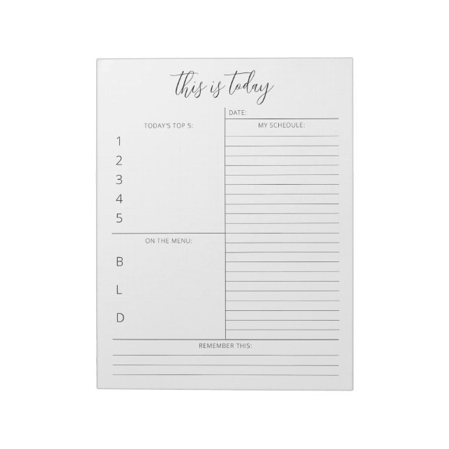 Minimalist Daily Planner Schedule Notepad (Rotated)