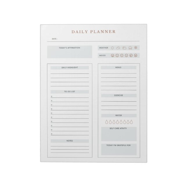 Minimalist Daily Planner To do list Dusty Blue  Notepad (Rotated)