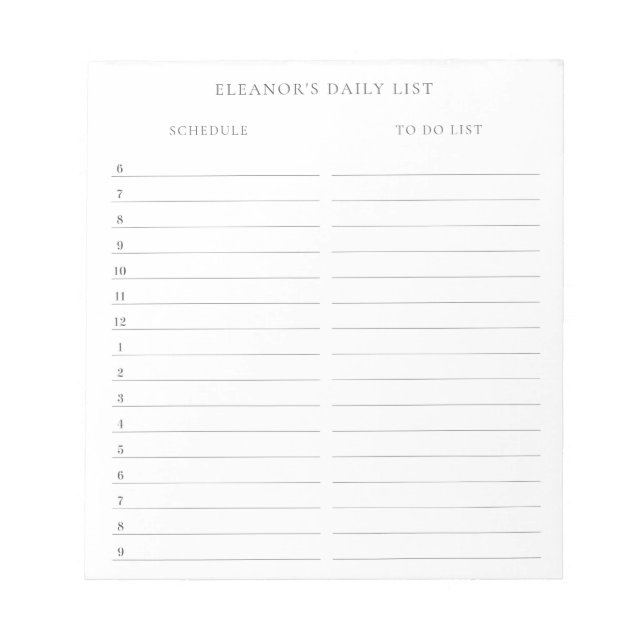 Minimalist Daily Schedule and To Do List with Name Notepad (Front)