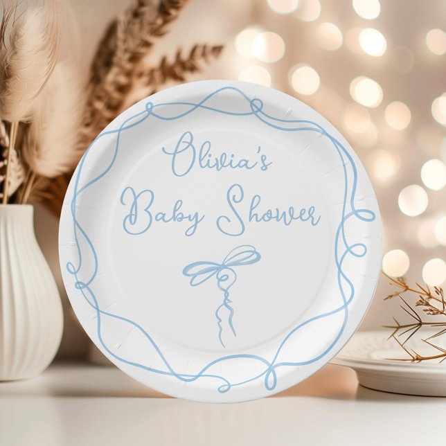 Minimalist dainty bow hand drawn wavy frame paper plates (Creator Uploaded)