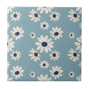 Minimalist Daisy Floral Pattern (2) Ceramic Tile