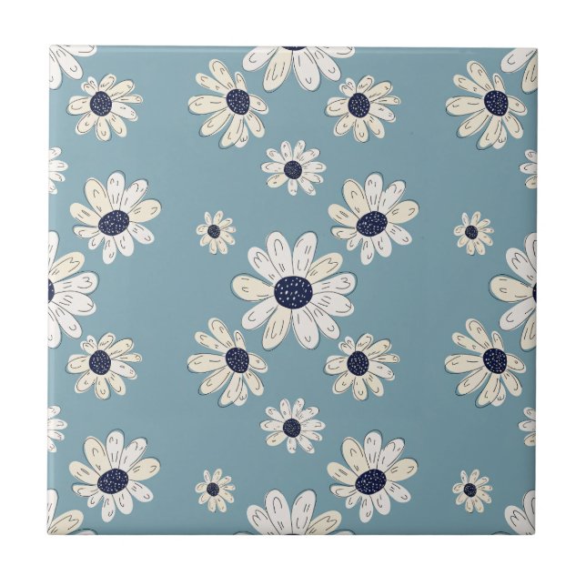 Minimalist Daisy Floral Pattern (2) Ceramic Tile (Front)