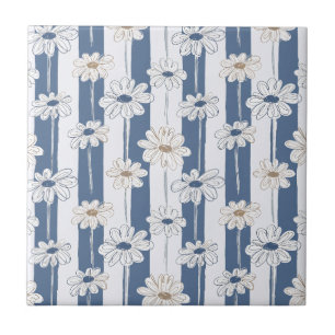 Minimalist Daisy Floral Pattern (3) Ceramic Tile