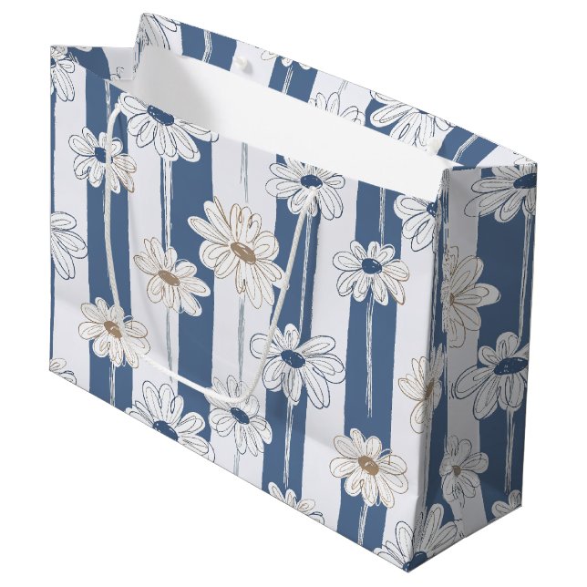 Minimalist Daisy Floral Pattern (3) Large Gift Bag (Front Angled)