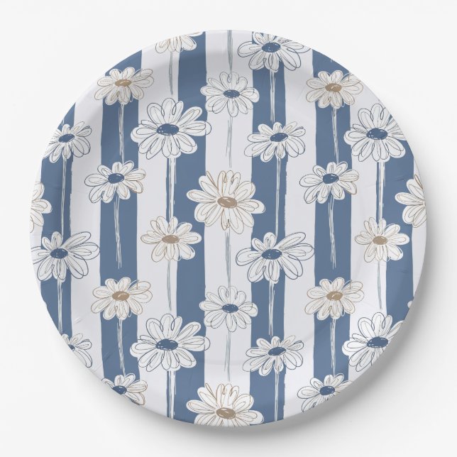 Minimalist Daisy Floral Pattern (3) Paper Plates (Front)