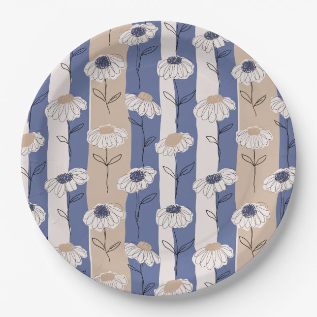 Minimalist Daisy Floral Pattern (4) Paper Plates (Front)