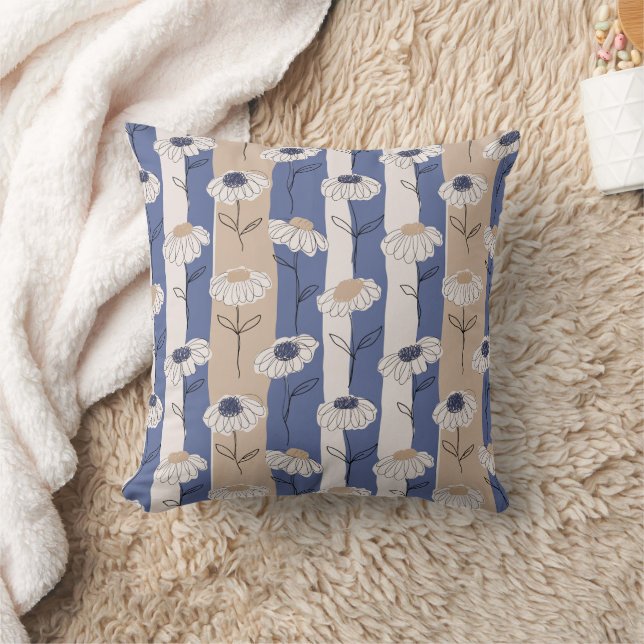 Minimalist Daisy Floral Pattern (4) Throw Pillow (Blanket)
