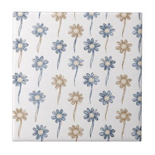 Minimalist Daisy Floral Pattern (5) Ceramic Tile