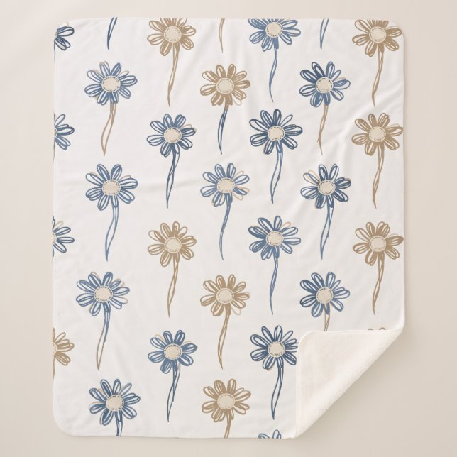 Minimalist Daisy Floral Pattern (5) Sherpa Blanket (Front)