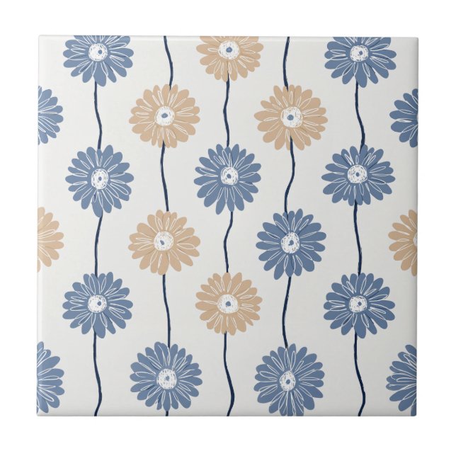 Minimalist Daisy Floral Pattern (6) Ceramic Tile (Front)