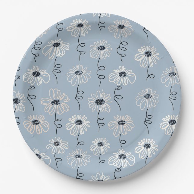Minimalist Daisy Floral Pattern (7) Paper Plates (Front)