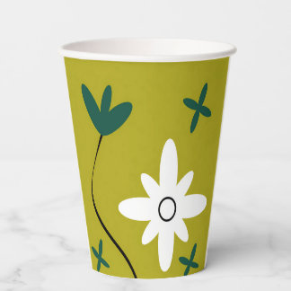 Minimalist Daisy Flower Abstract Botanical Art Paper Cups