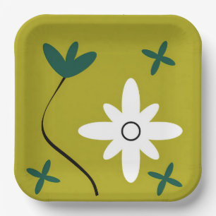 Minimalist Daisy Flower Abstract Botanical Art Paper Plates