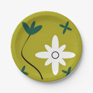 Minimalist Daisy Flower Abstract Botanical Art Paper Plates