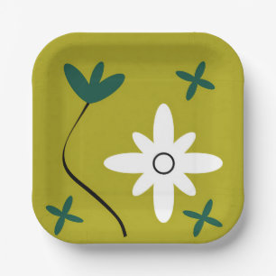 Minimalist Daisy Flower Abstract Botanical Art Paper Plates