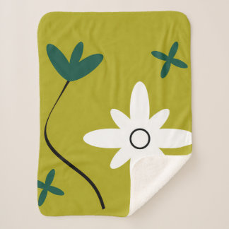 Minimalist Daisy Flower Abstract Botanical Art Sherpa Blanket
