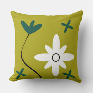 Minimalist Daisy Flower Abstract Botanical Art Throw Pillow