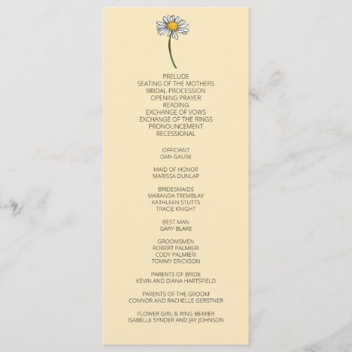 Minimalist Daisy Wedding Program