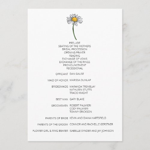 Minimalist Daisy Wedding Program