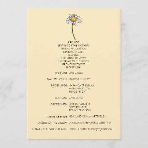 Minimalist Daisy Wedding Program