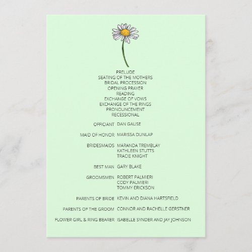 Minimalist Daisy Wedding Program