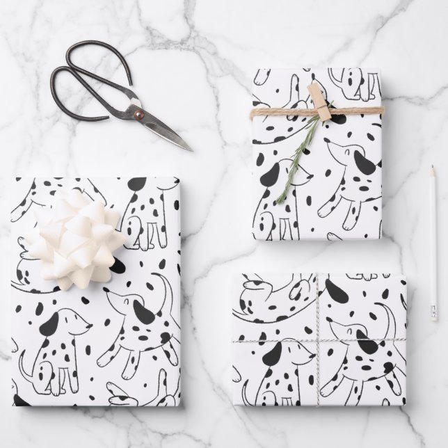 Minimalist Dalmatian Dog Pattern Wrapping Paper Sheets (Front)