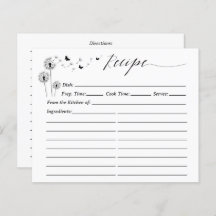 Minimalist Dandelion Flowers Recipe Card
