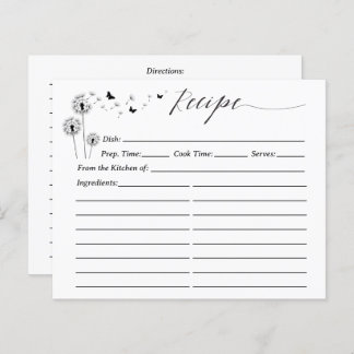Minimalist Dandelion Flowers Recipe Card