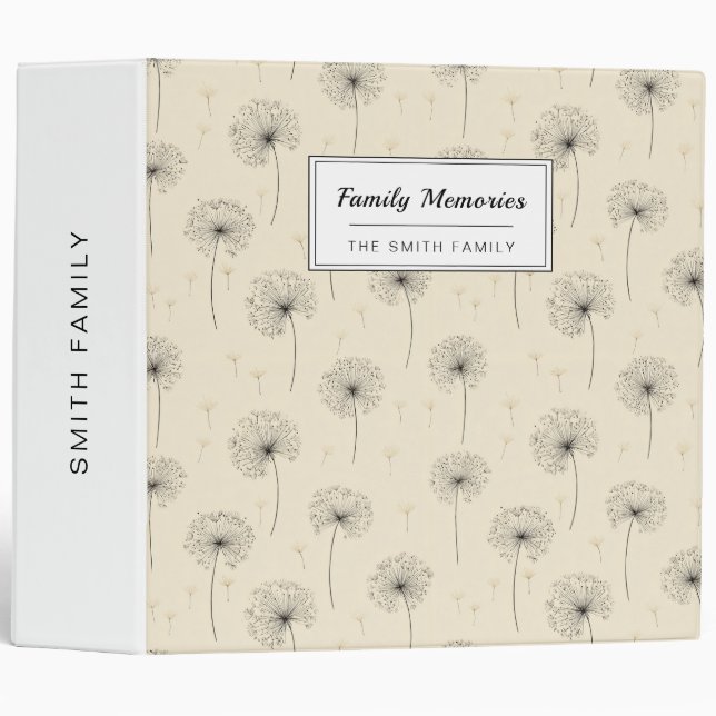 Minimalist Dandelion Seed Pattern Beige (1) 3 Ring Binder (Front/Spine)