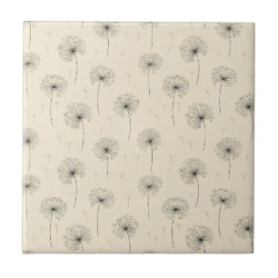 Minimalist Dandelion Seed Pattern Beige (1) Ceramic Tile
