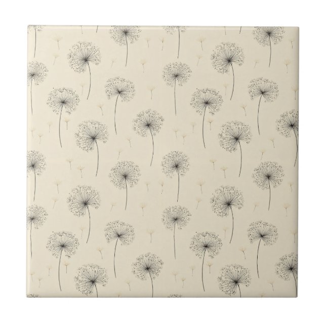 Minimalist Dandelion Seed Pattern Beige (1) Ceramic Tile (Front)