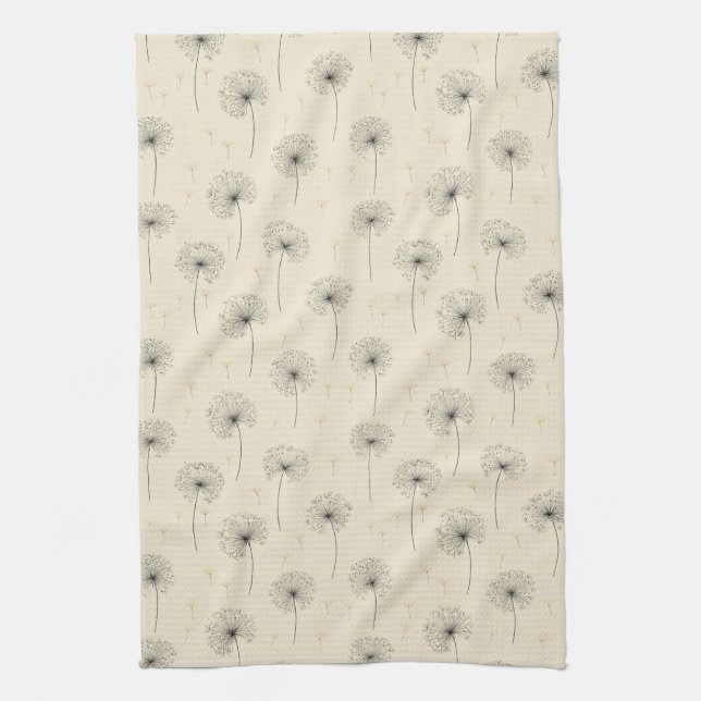 Minimalist Dandelion Seed Pattern Beige (1) Kitchen Towel (Vertical)