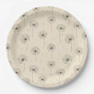 Minimalist Dandelion Seed Pattern Beige (1) Paper Plates