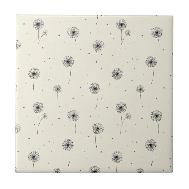 Minimalist Dandelion Seed Pattern Beige (2) Ceramic Tile (Front)