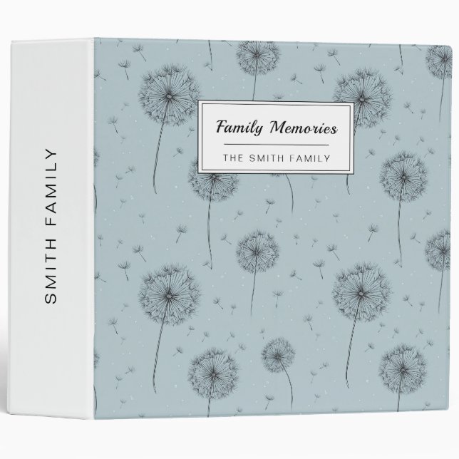 Minimalist Dandelion Seed Pattern Blue (1) 3 Ring Binder (Front/Spine)