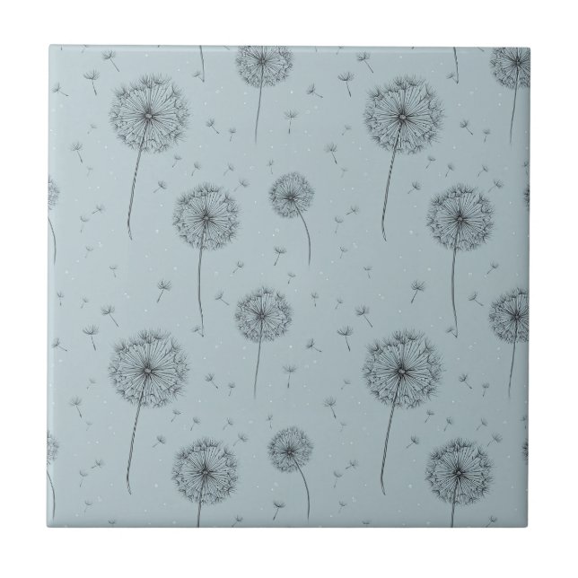 Minimalist Dandelion Seed Pattern Blue (1) Ceramic Tile (Front)