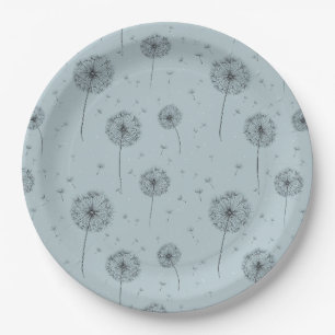 Minimalist Dandelion Seed Pattern Blue (1) Paper Plates