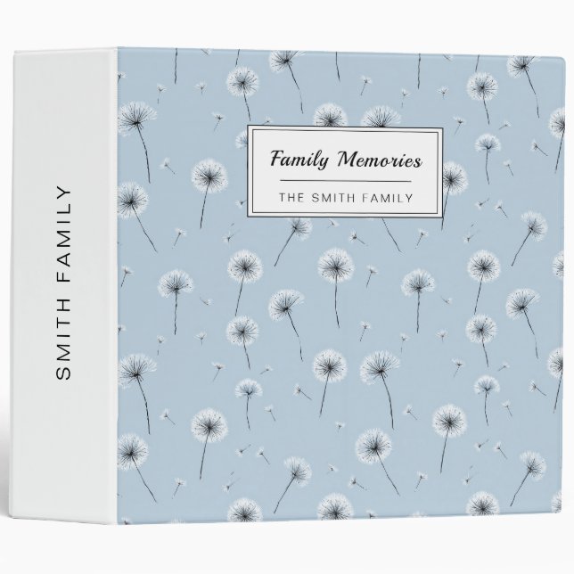 Minimalist Dandelion Seed Pattern Blue (2) 3 Ring Binder (Front/Spine)